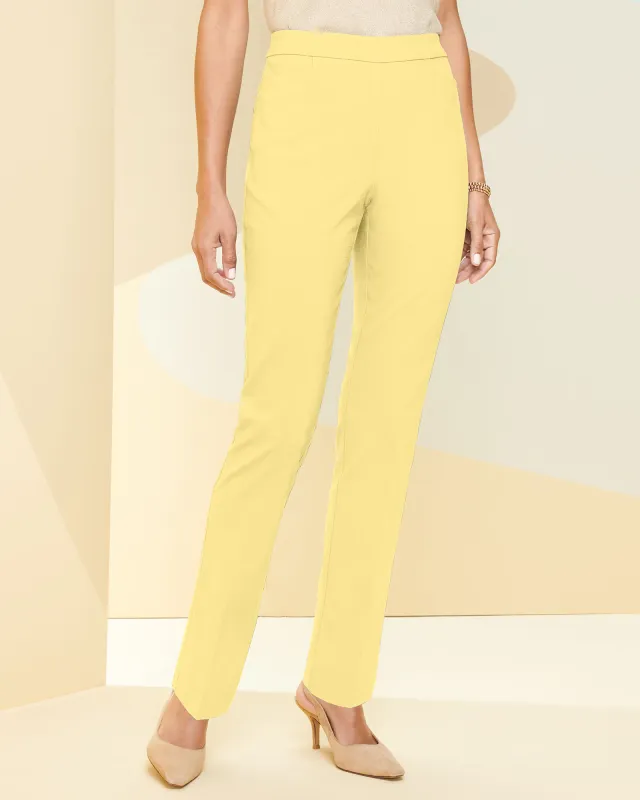 Appleseeds Women's Slimtacular® Textured Tapered Pants - Yellow - PM - Petite Short sold by Buff