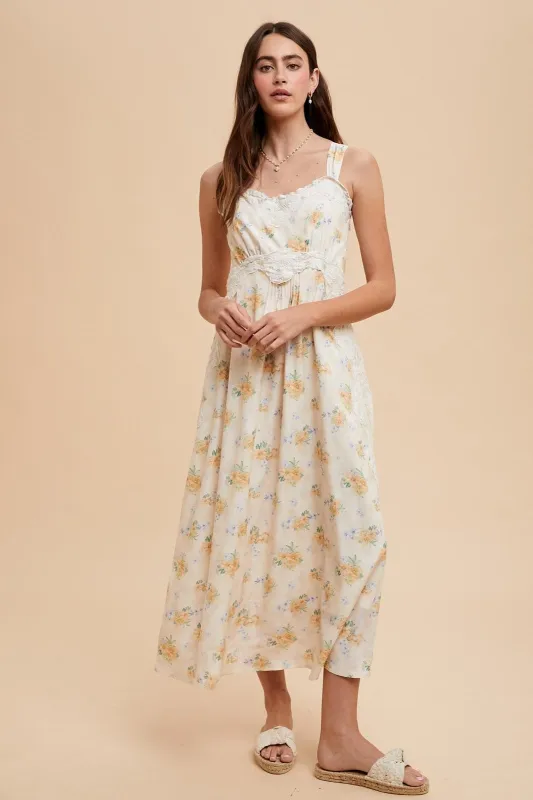 Yellow Floral Lace Overlay Maxi Dress sold by Pinkblush