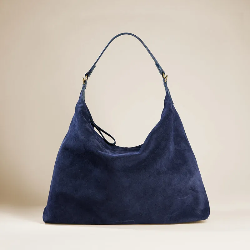 Maurice Hobo - Suede Navy with Navy Handle sold by Parker Thatch
