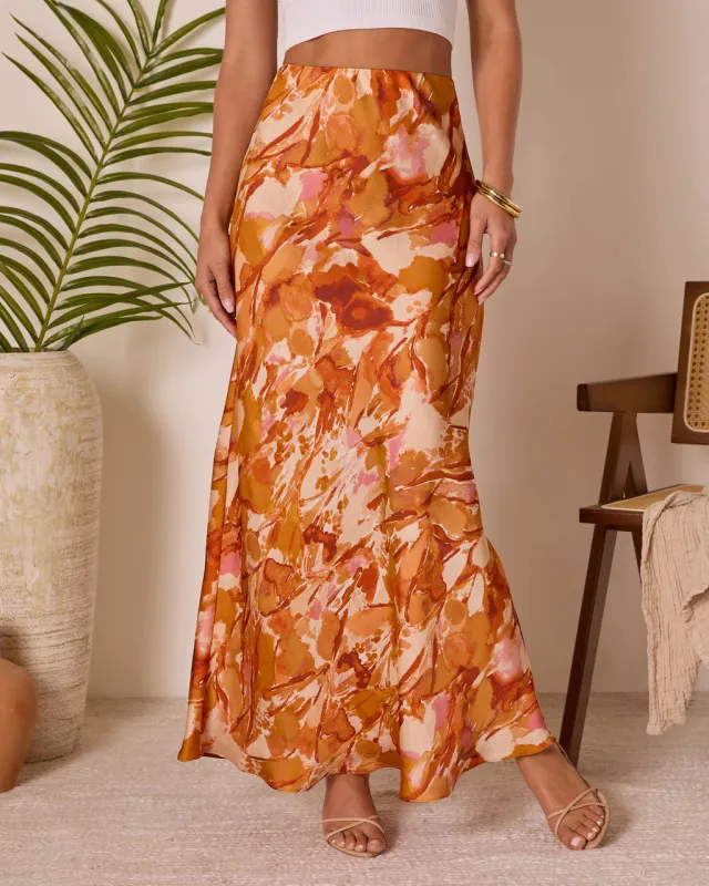Chasing Sunsets Abstract Maxi Skirt sold by Vici
