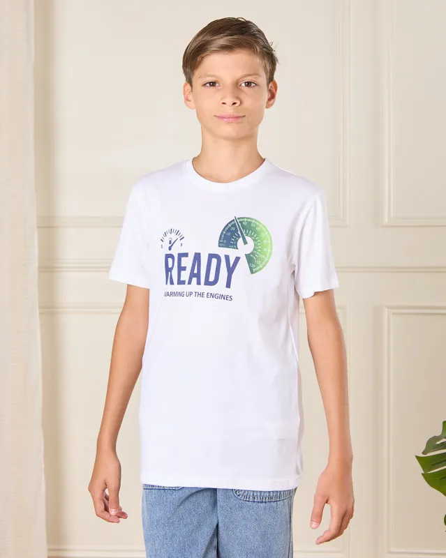 Senior Boys White Printed T-Shirt sold by Redtag