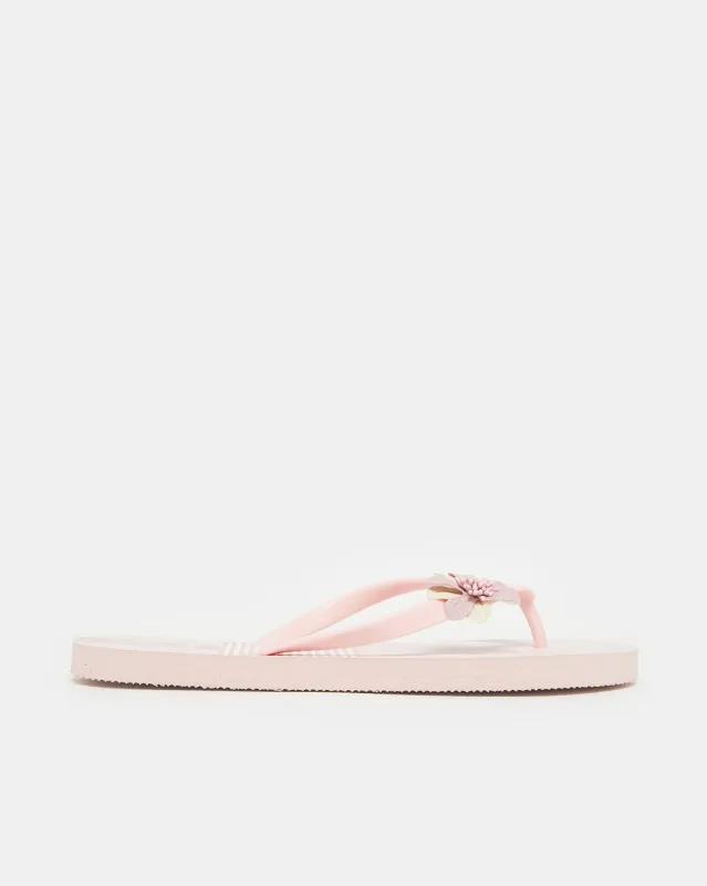 Women Pink Flower Trim Flip Flop sold by Redtag