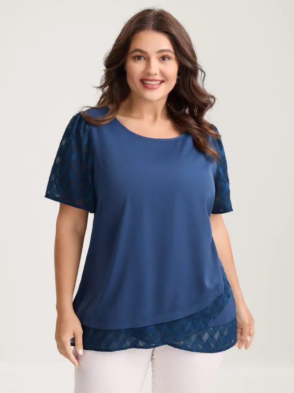 Textured Overlap Hem Sheer Blouse sold by Bloomchic