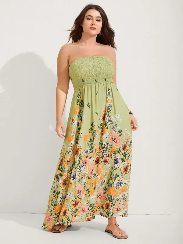 Shirred Off-Sleeve Floral Print Maxi Dress sold by Bloomchic