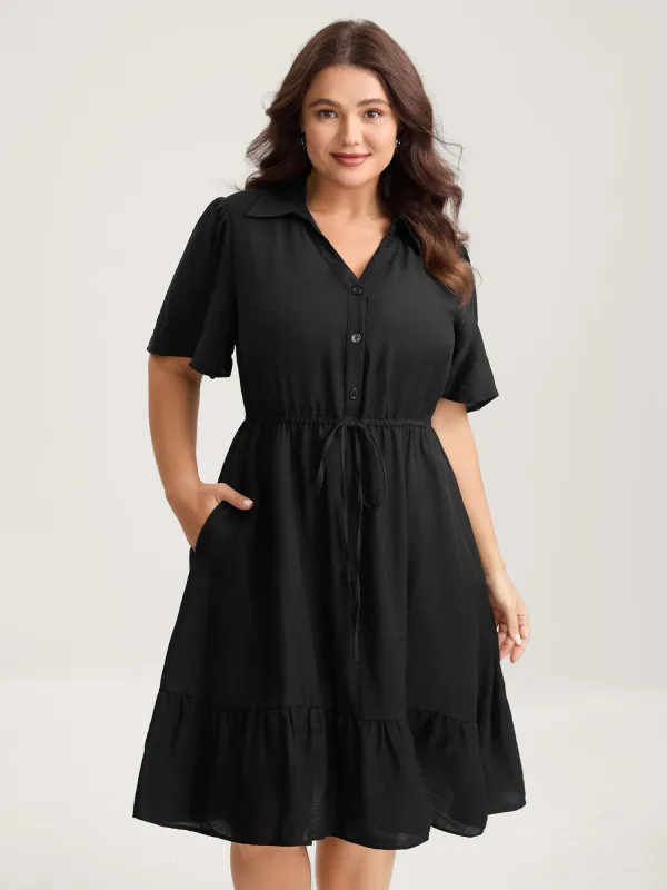 Button Placket Waist-Tie Midi Dress sold by Bloomchic