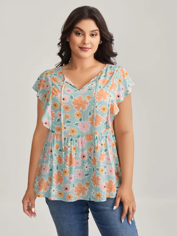 Floral Print Ruffled Sleeve Blouse sold by Bloomchic