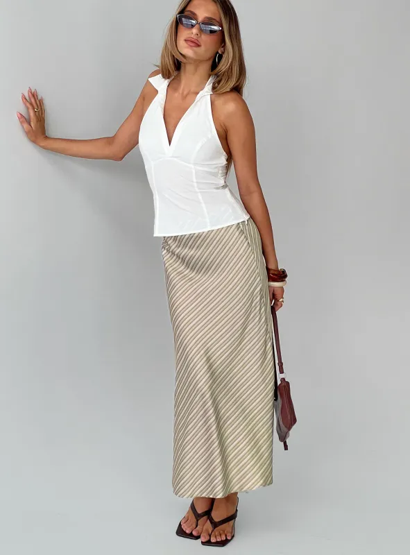 Mixed Signals Midi Skirt Brown Stripe sold by Princess Polly