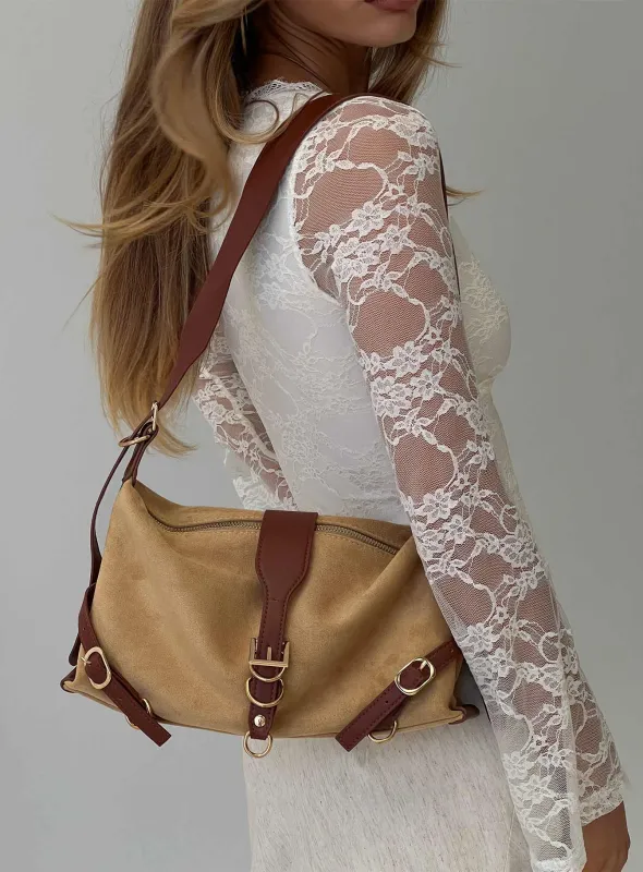 Anatolius Faux Suede Shoulder Bag Brown sold by Princess Polly