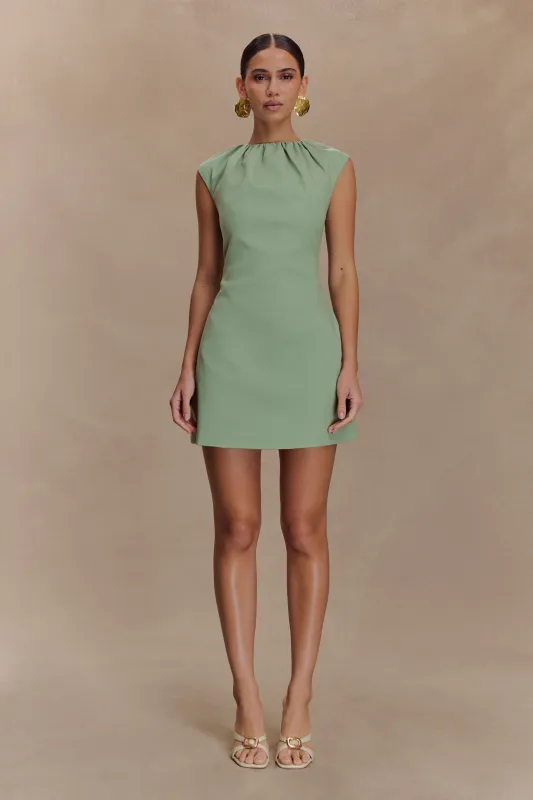 Ariana Pleated Neck Mini Dress - Sage sold by Meshki
