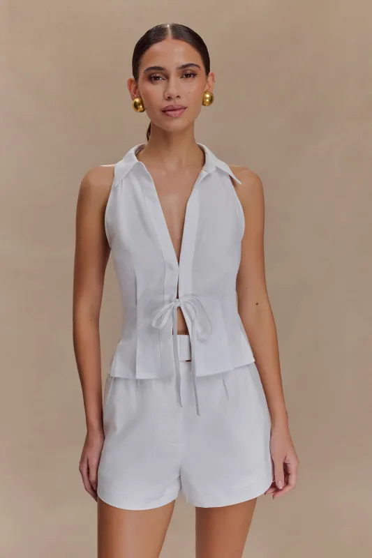 Scout Sleeveless Linen Shirt - White sold by Meshki