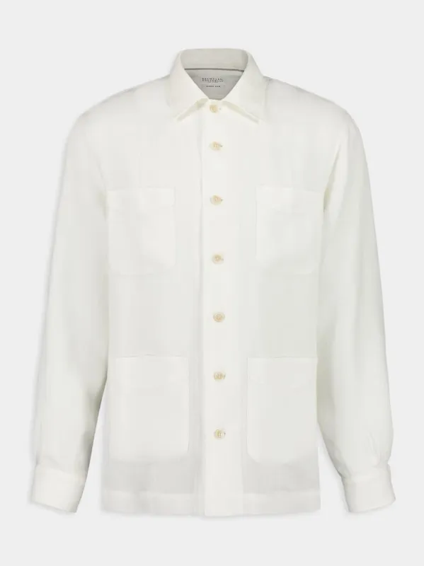 White Linen Button-Up Shirt with Pockets sold by Fashion Clinic