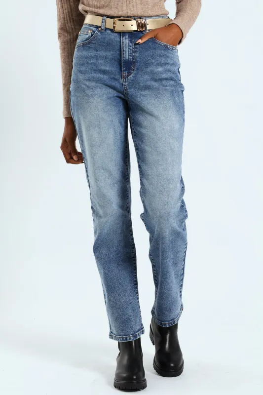 Hi-Rise Belted Straight Leg Jean - Dark Wash sold by Edgars 