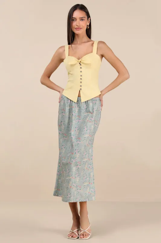 Agatha Sage Multi Floral Satin Midi Skirt sold by Lulus