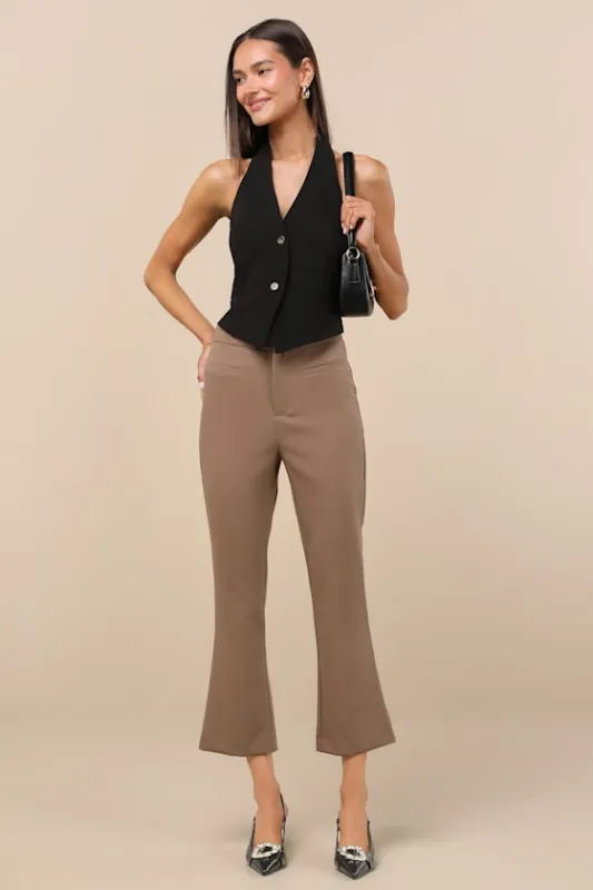 Nalini Light Brown Cropped Flare Trouser Pants sold by Lulus