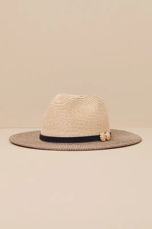 Seaside Beige and Black Two-Tone Straw Fedora Hat sold by Lulus