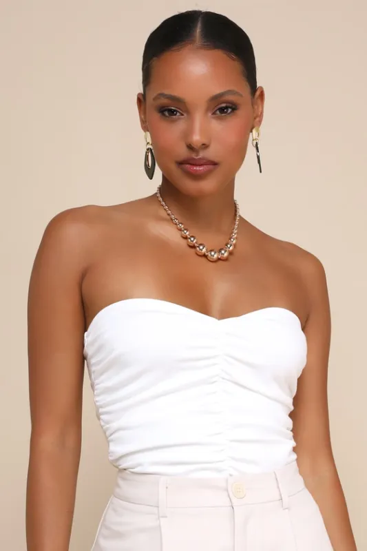 Immense Perfection Ivory Ruched Strapless Top sold by Lulus