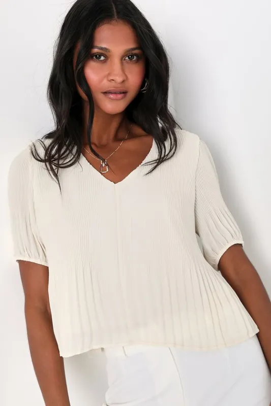 Appreciate the Aesthetic Ivory Plisse Short Sleeve Top sold by Lulus