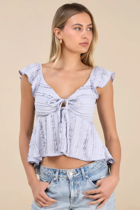Maley Light Blue Textured Peplum Top sold by Lulus