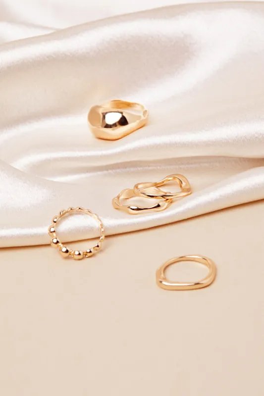 Eden Gold Stackable Five-Piece Ring Set sold by Lulus