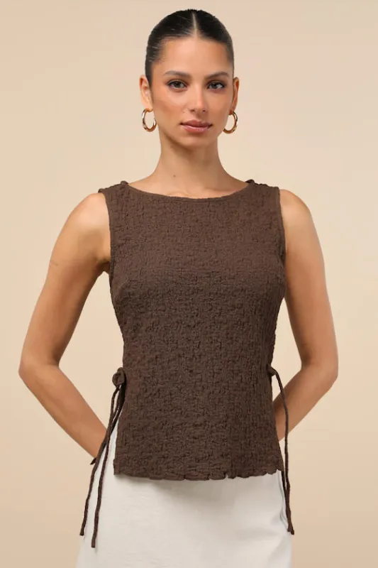 Bizzy Brown Textured Side-Tie Tank Top sold by Lulus