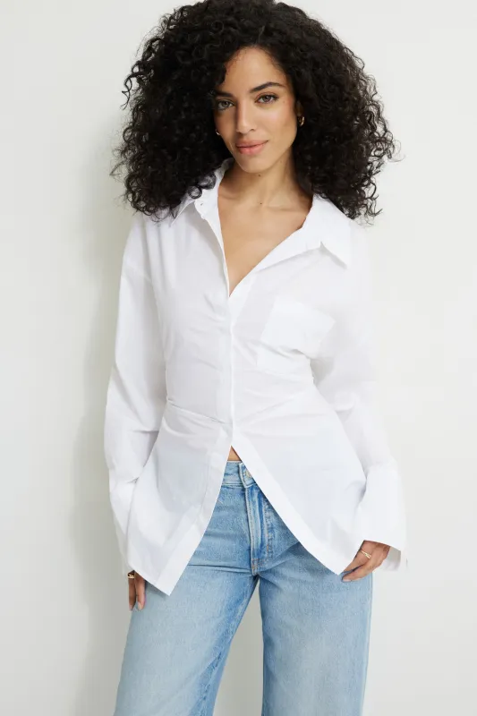 Monroe Cinched Oversized Poplin Shirt sold by Dynamite
