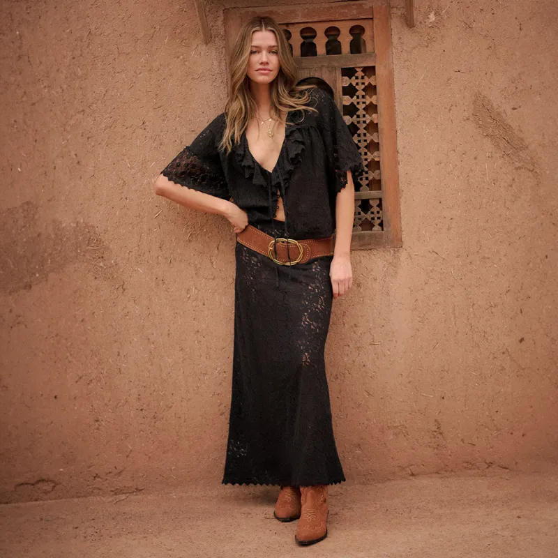Lux Lisbon Lace Maxi Skirt sold by Spell