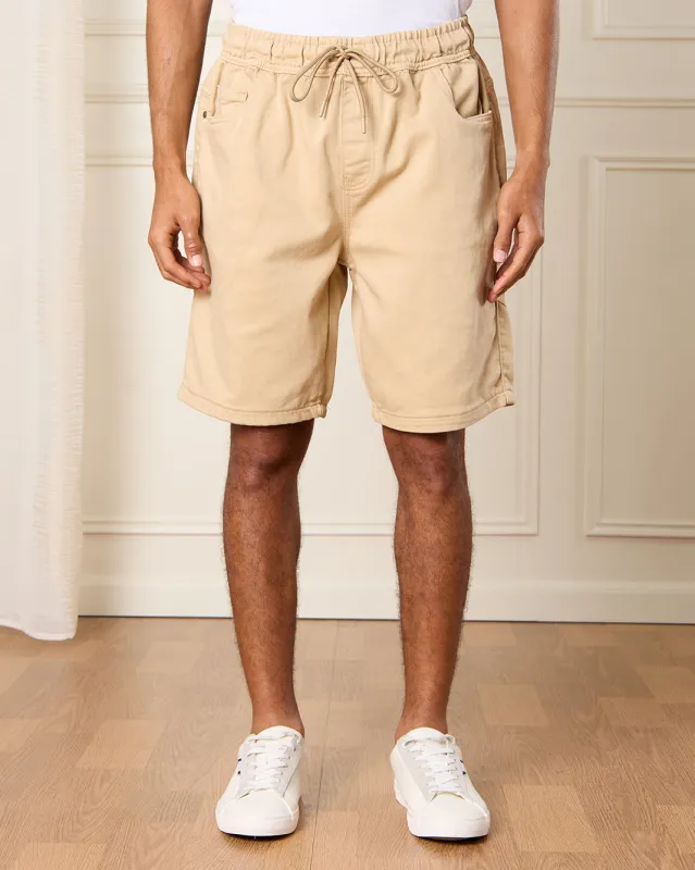 Men Beige Denim Shorts sold by Redtag