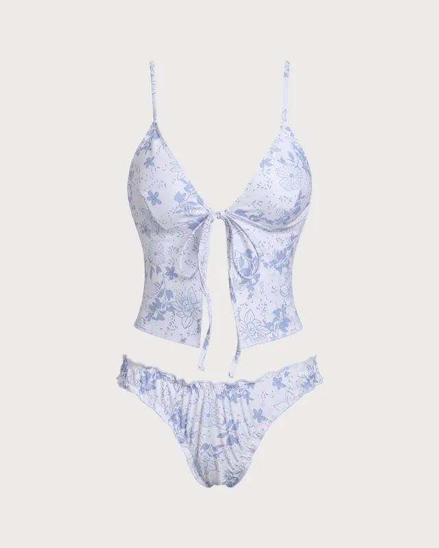 Blue Floral Tie Front Tankini Set sold by rihoas