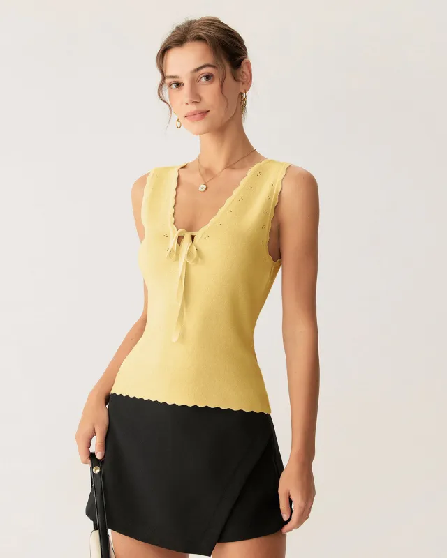 Yellow V-Neck Knit Tank Top sold by rihoas