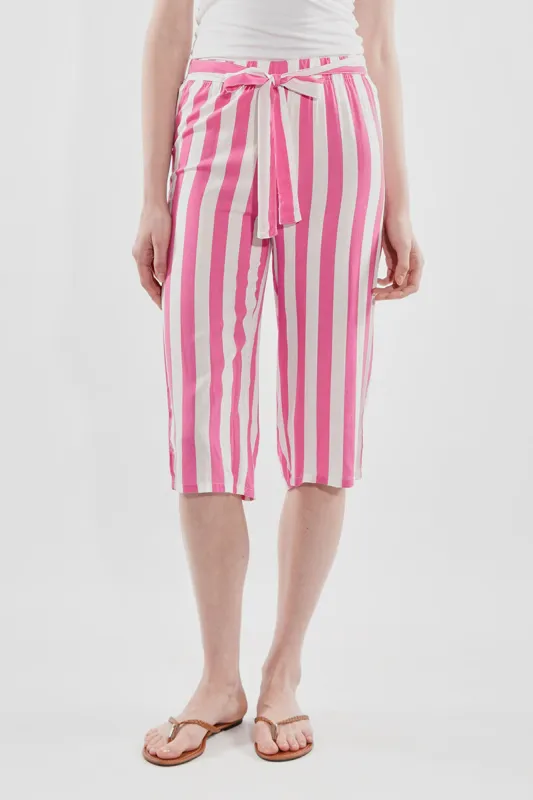 Stylexchange Striped Belted Culotte Pants - Pink sold by Fairweather