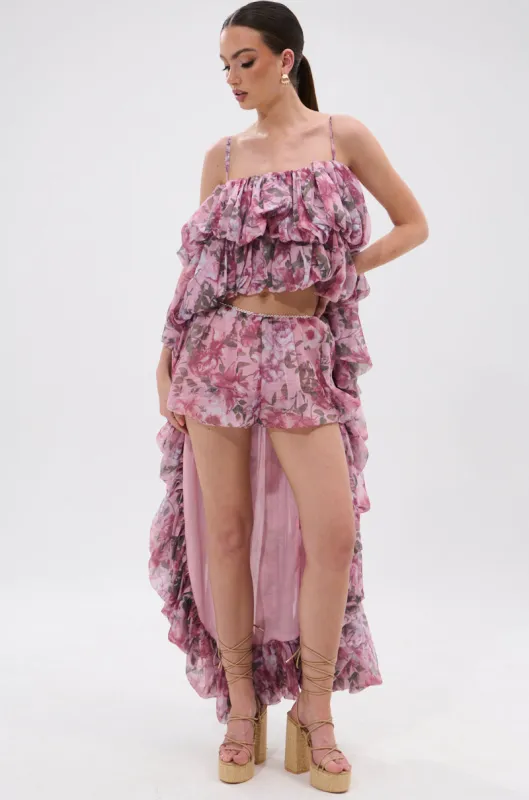 REVERENT FLORAL HIGH LOW BLOUSE TOP sold by AKIRA