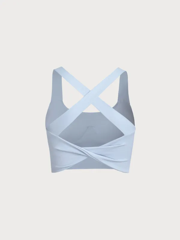 Light Blue Twist X-Cross Sports Bra - Light Support sold by BERLOOK