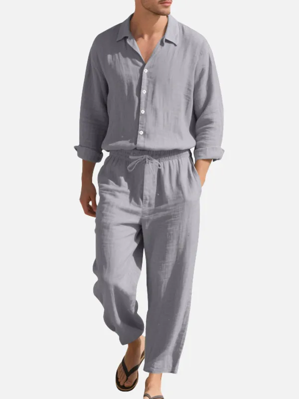 Men's Linen Blend Relaxed Two-Piece Set sold by Eleven Oasis