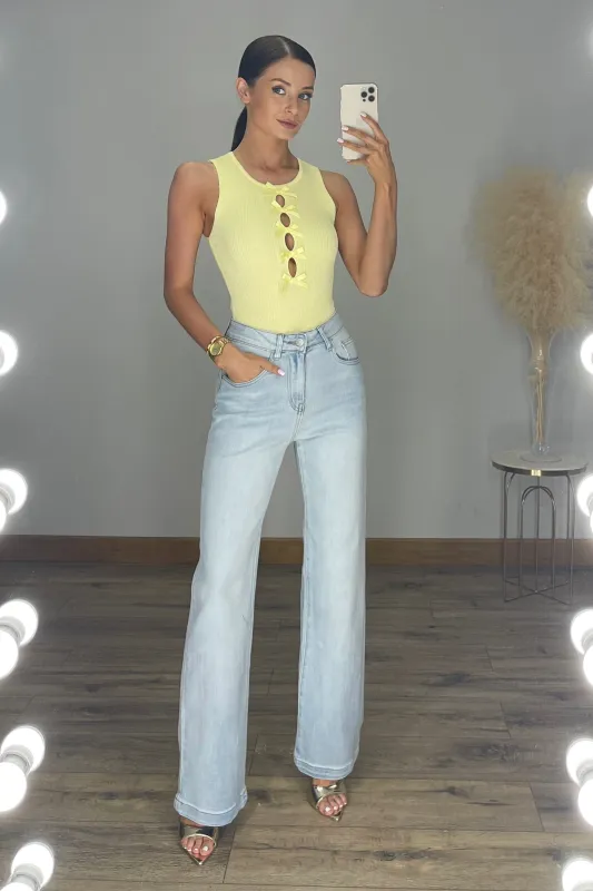 MARGO High Waisted Super Stretch Straight Leg Jeans in Light Blue sold by Talliah Rose UK
