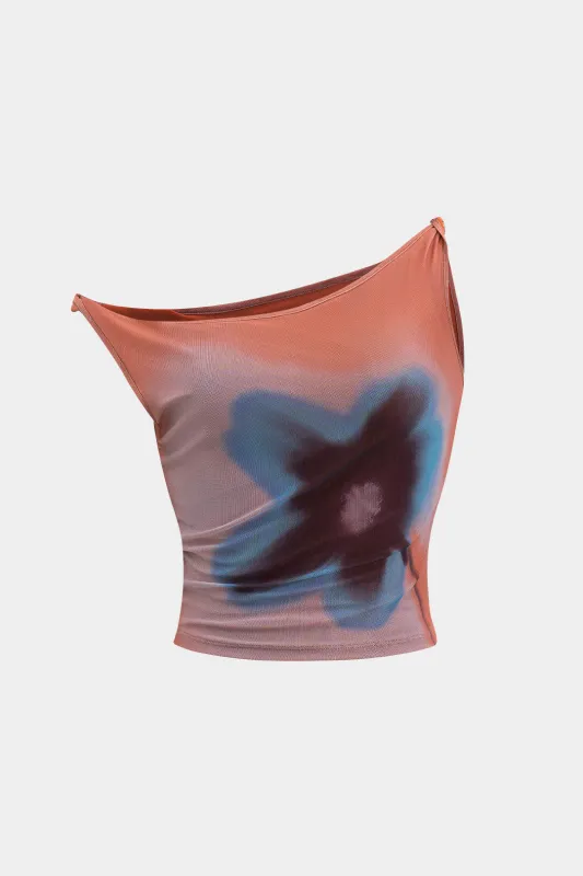 Floral Print Mesh Asymmetrical Cami Top sold by Micas
