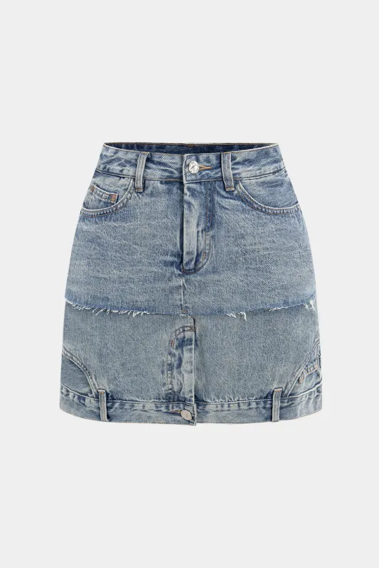 Denim Patchwork Pocket Zipper Skirt sold by Micas