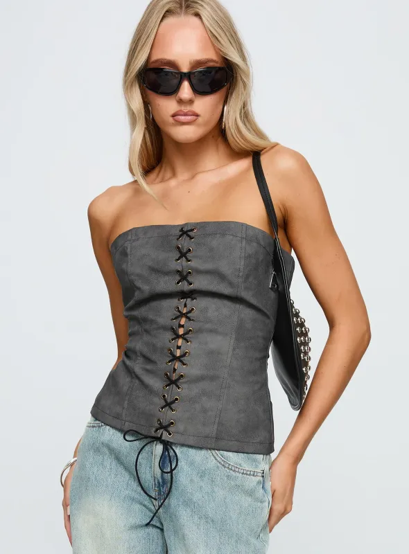 Soft Spoken Strapless Tie Up Top Black sold by Princess Polly