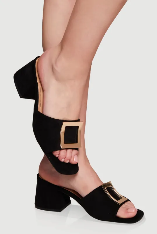 Stylish Metallic Open Toe Mules with Block Heel sold by Rainbow