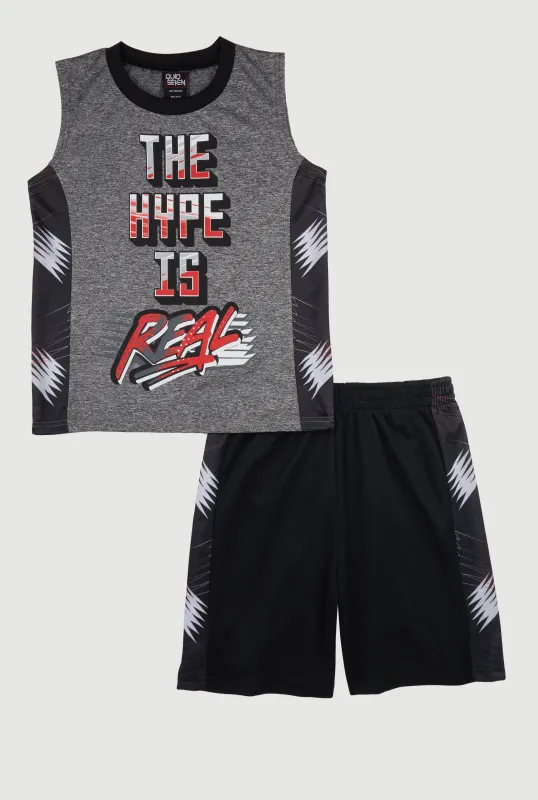 Boys The Hype Is Real Graphic Tee and Jersey Mesh Shorts sold by Rainbow