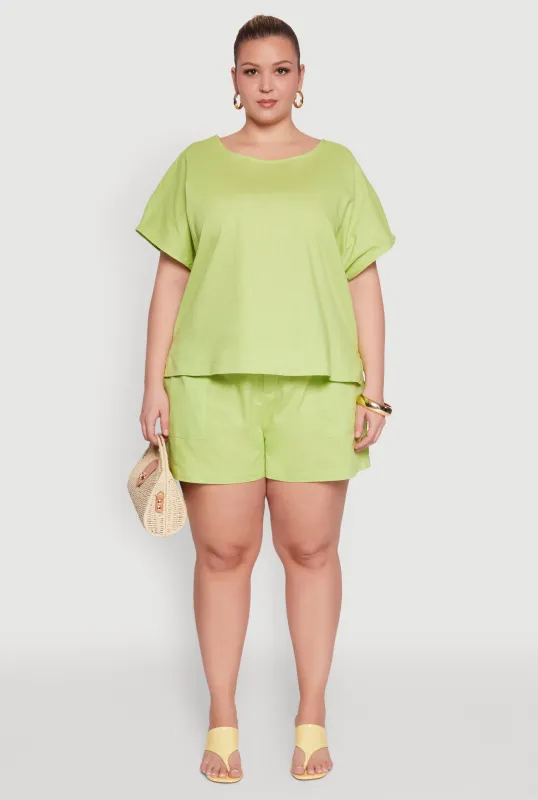 Plus Size Linen High Waist Shorts sold by Rainbow