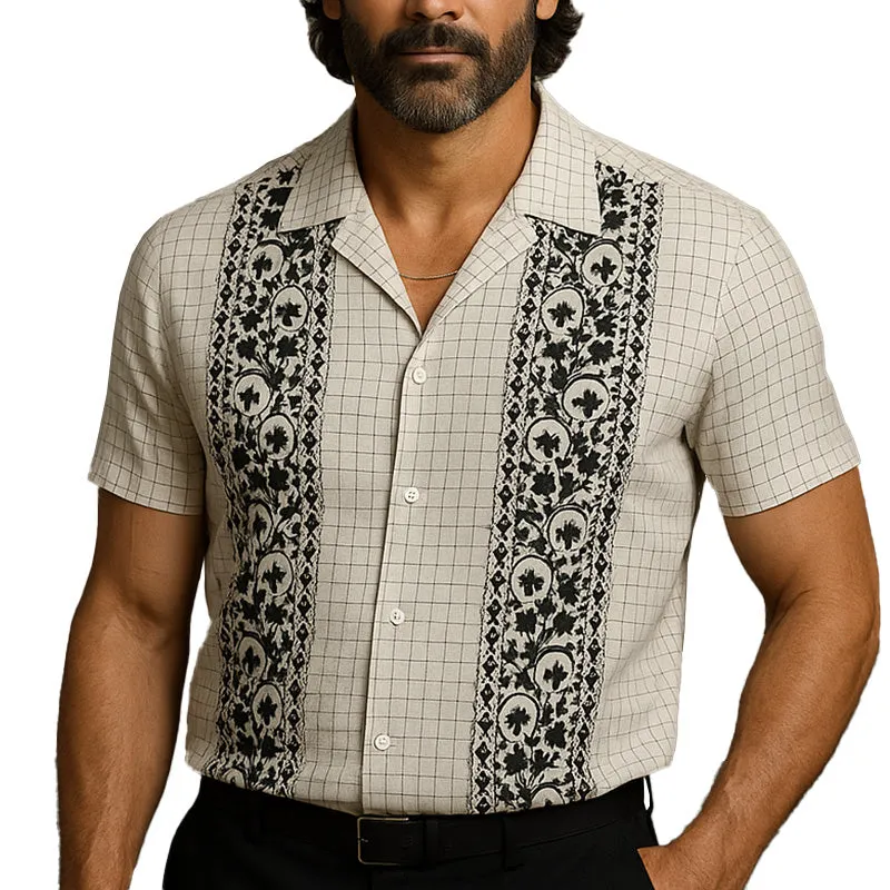 Men's Summer Fashion Embroidered Check Linen Short Sleeve Shirt MTA2813E3P sold by Manly