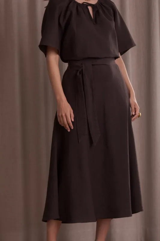 Liana Wide-hemmed Linen Skirt Dark Chocolate sold by Ivalo.com