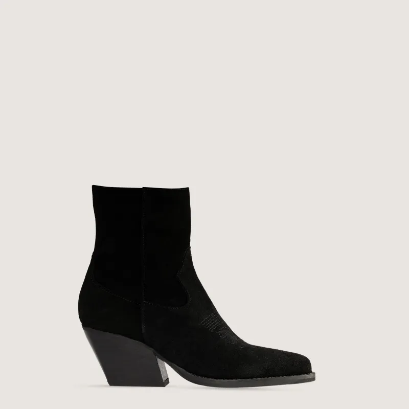 Janice Black Texan ankle boots in suede sold by Kali Shoes
