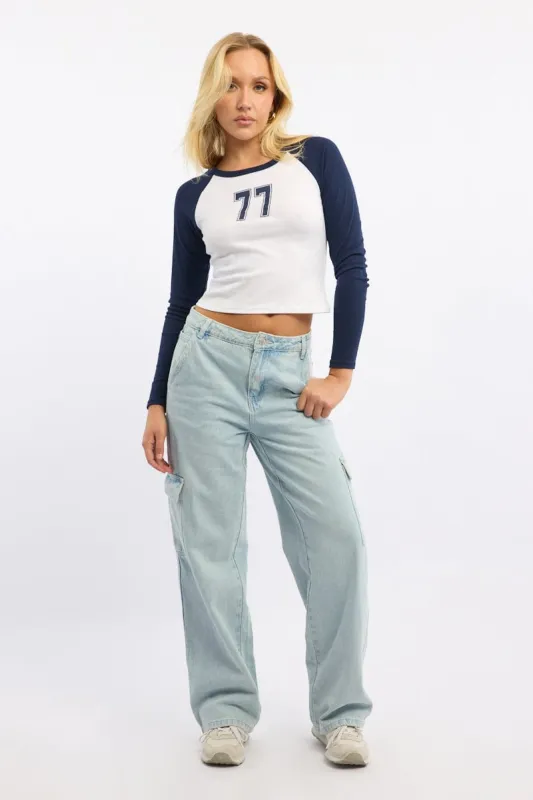 Denim Cargo Jeans Mid Rise sold by Ally Fashion