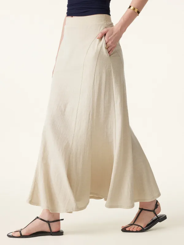 Wrinkle-resistant Cotton-linen Pull-on Midi Skirt sold by ogl move