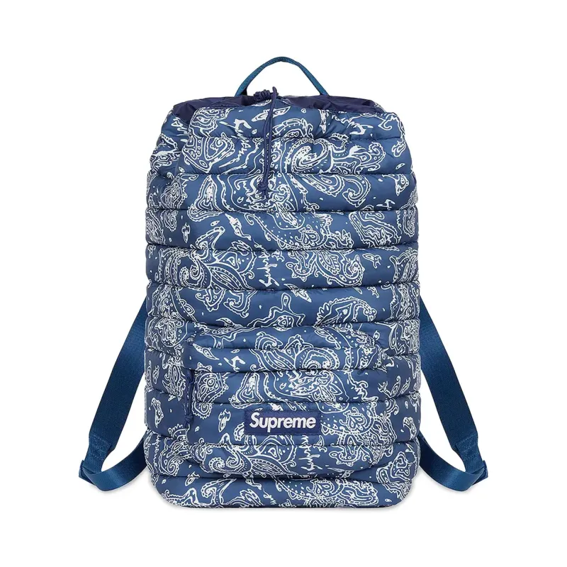 Supreme Puffer Backpack Blue Paisley sold by PLUS