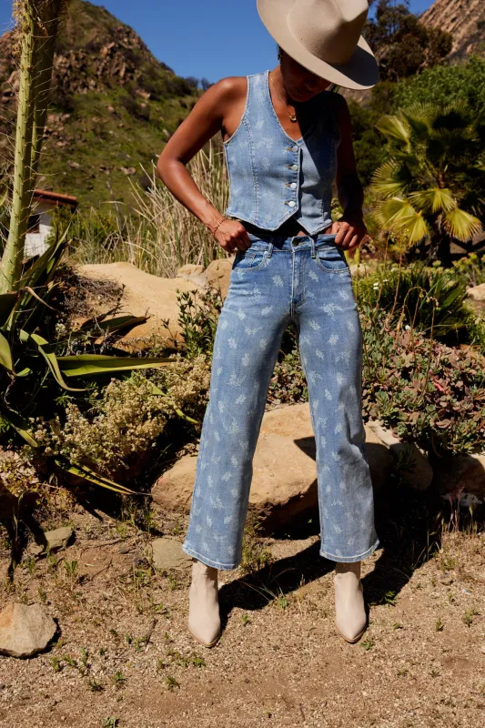Shea Floral Straight Leg Jeans in Light Wash sold by bohme