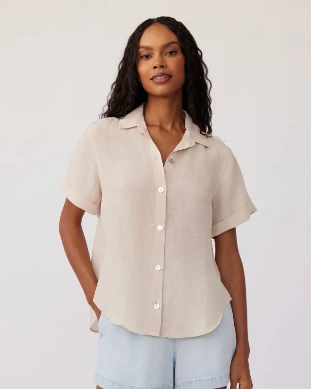 Cuffed Short Sleeve Shirt - Moroccan Sand sold by Bella Dahl