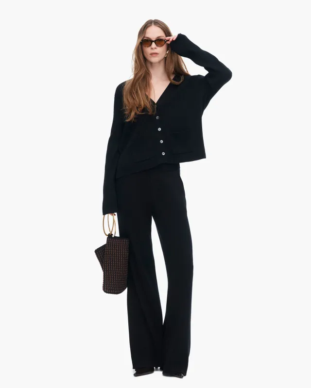 Cotton Cashmere Ribbed Wide Leg Pull On Pant - Black sold by ATM Anthony Thomas Melillo