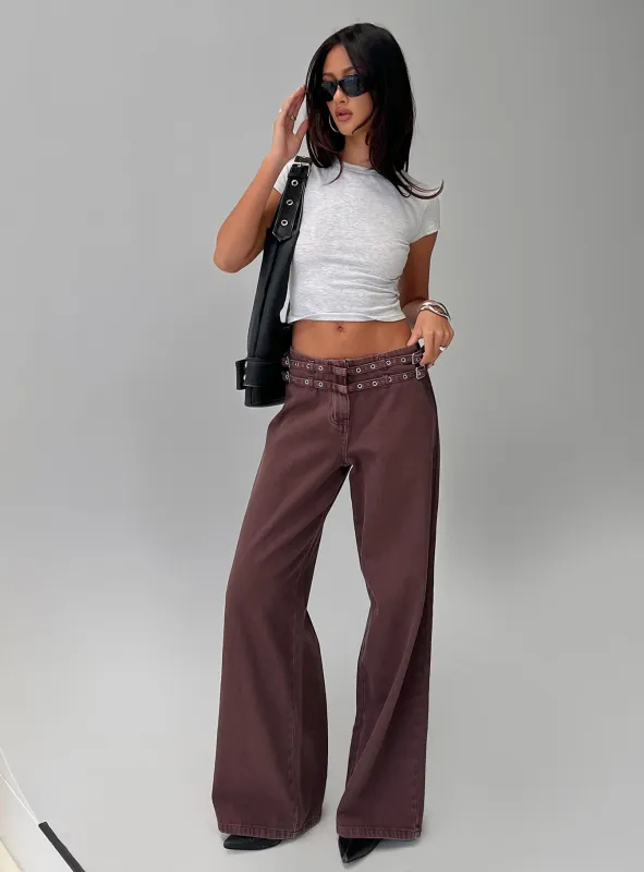 Baccarat Belted Pant Chocolate sold by Princess Polly